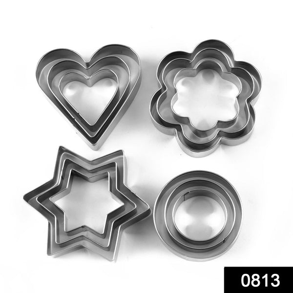 Stainless Steel Cookie Cutter Set – Heart, Round, Star & Flower Shapes (12 Pcs)