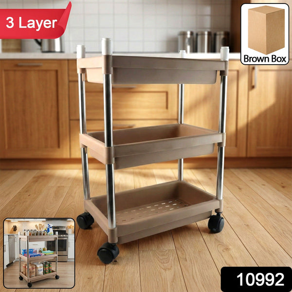 Rolling home storage trolley with shelves