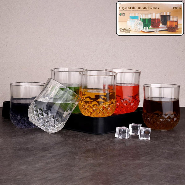 Transparent Diamond-Pattern Drinking Glass Set (6 Pc Set)